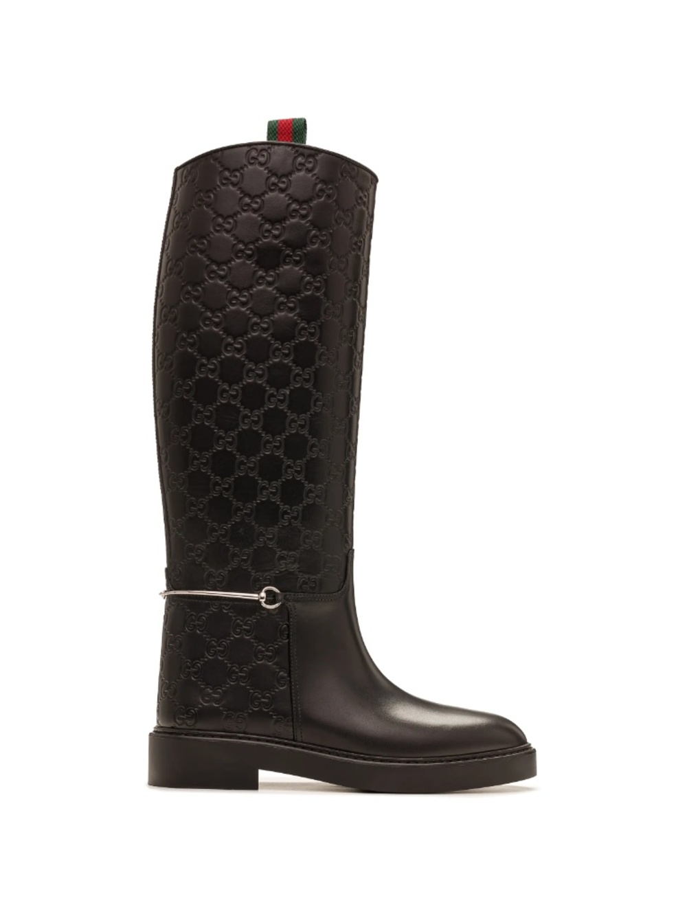 GUCCI Équestrian Noir Knee Boots Monogram Embossed Leather Size 8.5 NIB 806391 - Picture 2 of 12